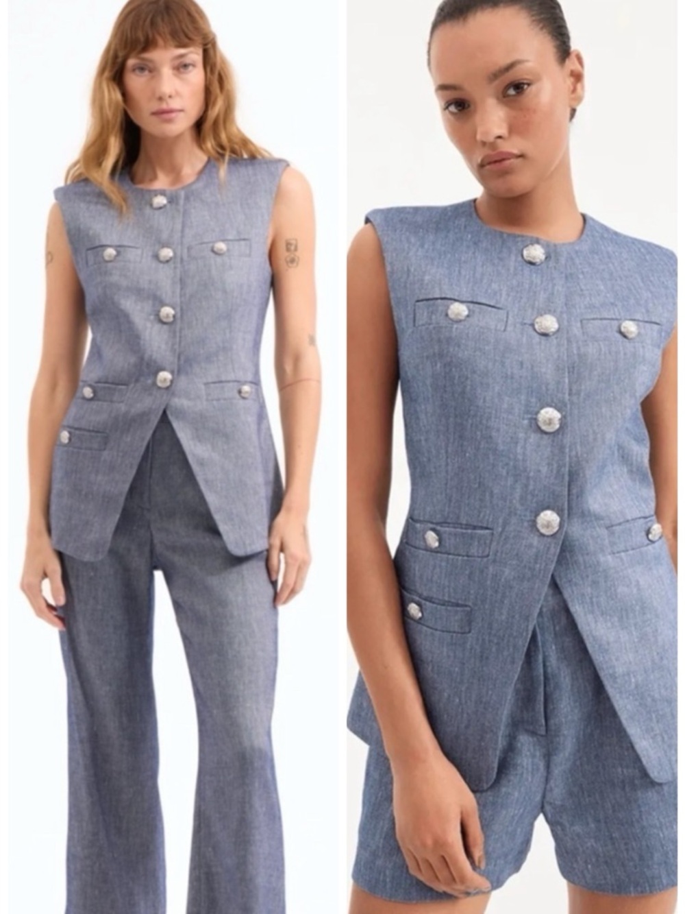NWT VERONICA BEARD Tamara Linen Vest in Blue Melange SZ US 8
